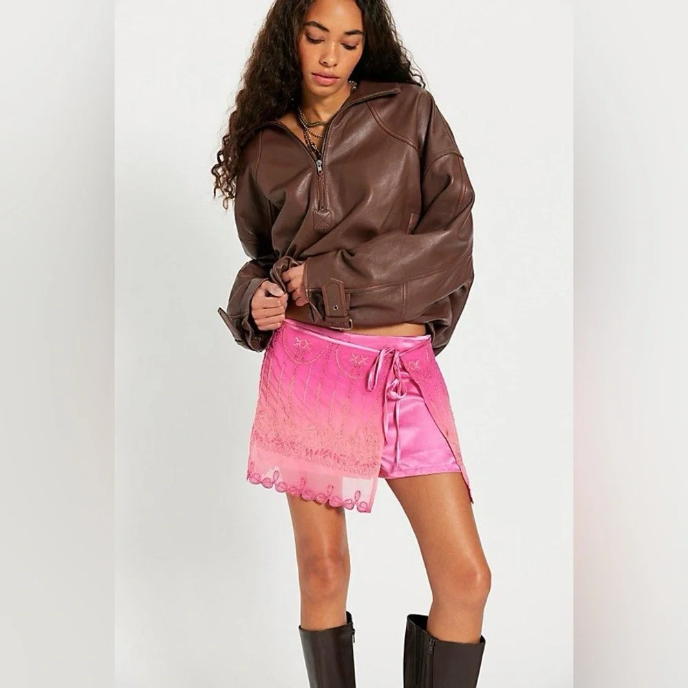 Free People Lala Beaded Skort in Pink Embroidered Ombre NWT $168 Small - Picture 2 of 15
